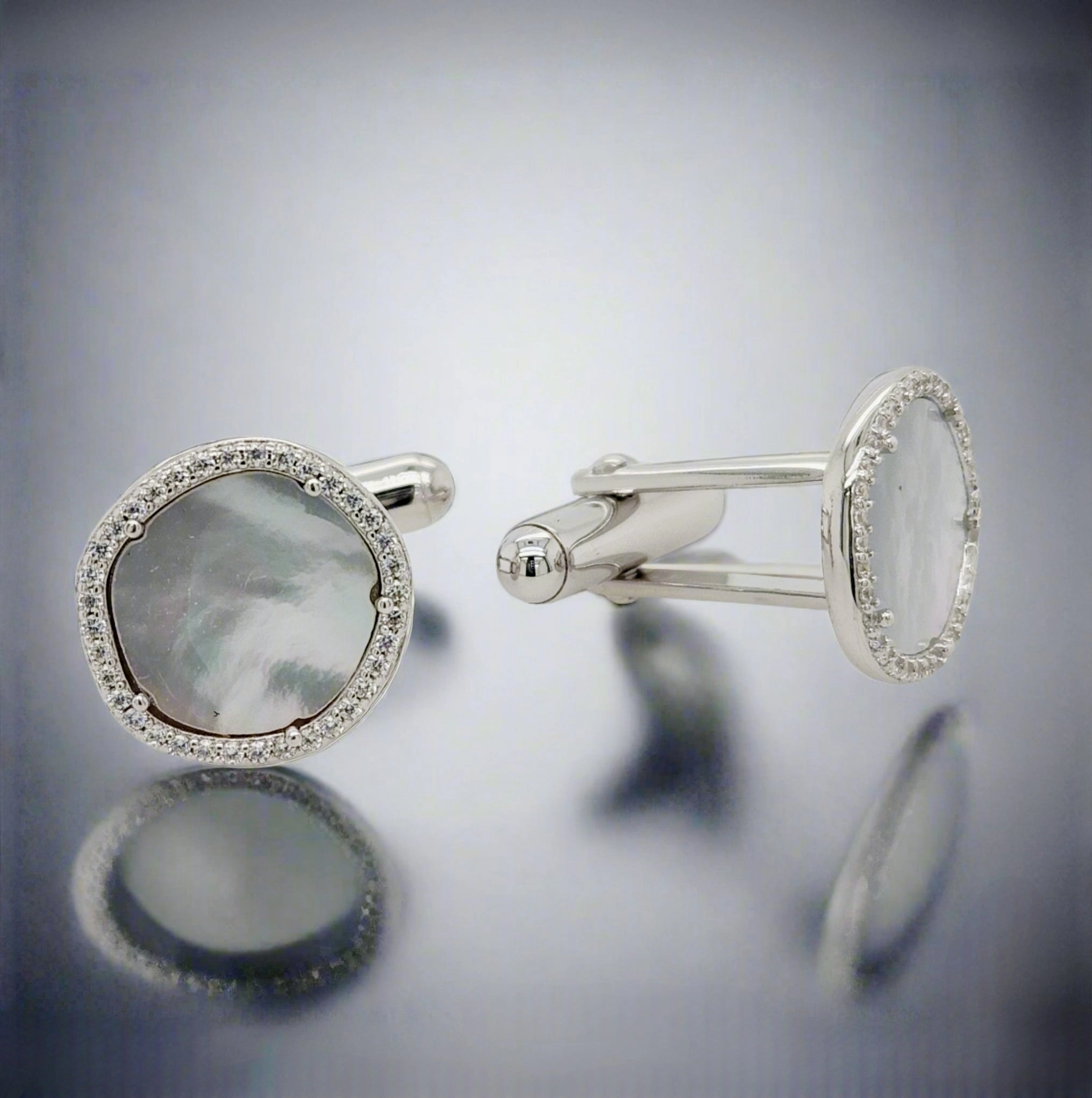 Sterling Silver CZ Border Mother of Pearl Cufflink Gorgeous Finish Polished Details