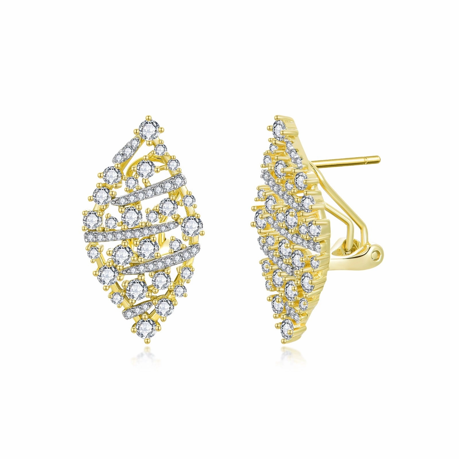 Sterling Silver Gold Plated Large CZ Two Tone Teardrop Stud Earrings Effortless Touch
