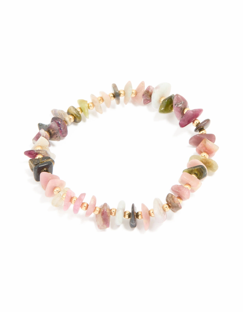Beneficial Blends Gold Plated Multicoloured Semi Precious Stone Large Chip Stretch Bracelet