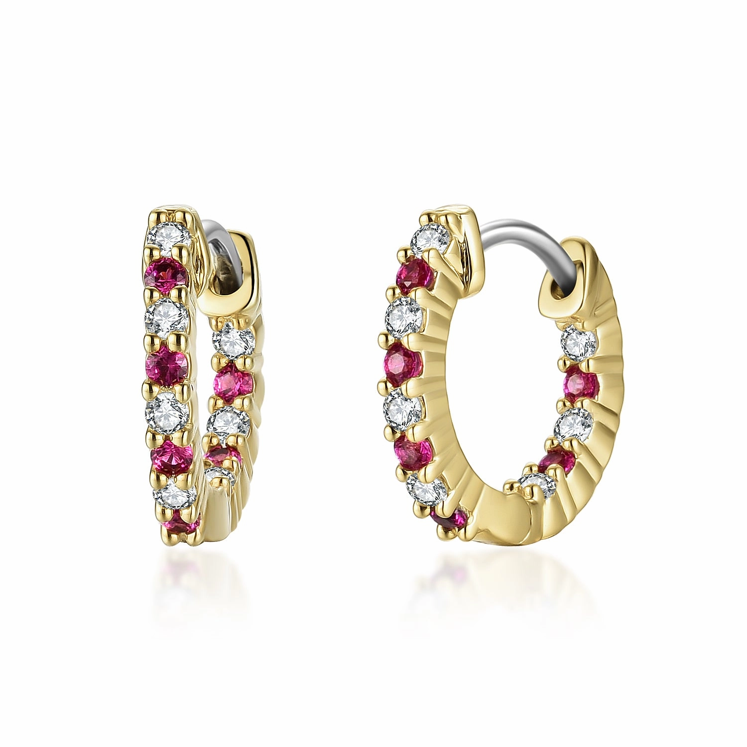 Surgical Steel Alternating Light Colorful and Clear CZ Hoop Earrings Glittering Sparkle Vibrant Craft
