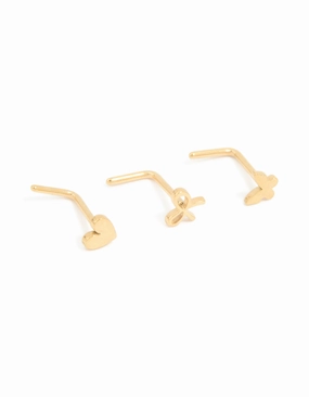 Surgical Steel Bow & Butterfly Nose Studs 3-Pack Stylish Flow Glam Light