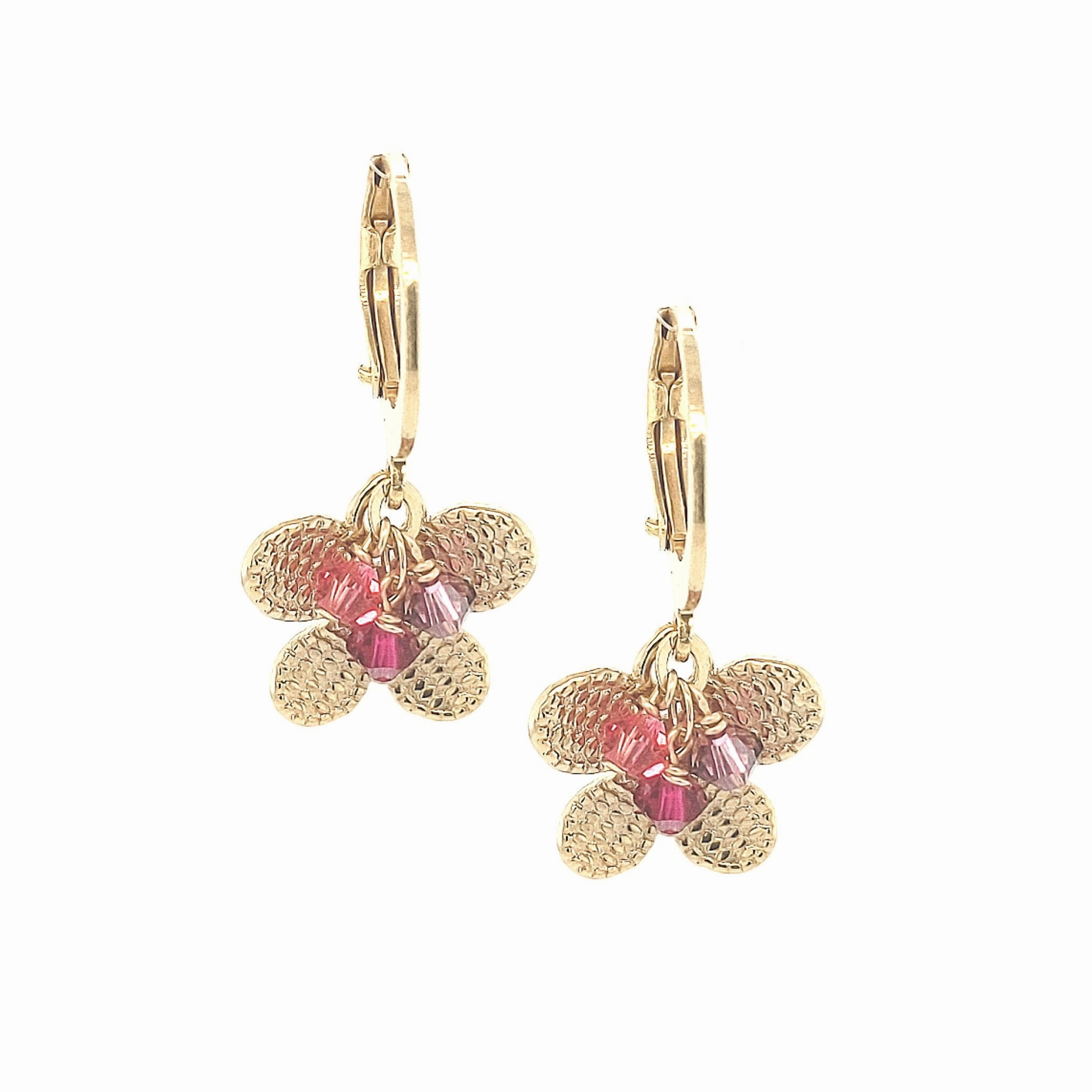 Lustrous Highlight Dressy Mood Surgical Steel Butterfly With Colored Crystals Earrings