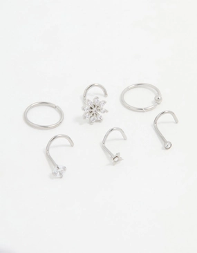 Stylish Style Beauty Element Surgical Steel Cubic Zirconia Flower Nose Piercing Pack