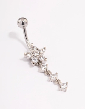 Luxury Layer Surgical Steel Cubic Zirconia Flower Triple Belly Ring
