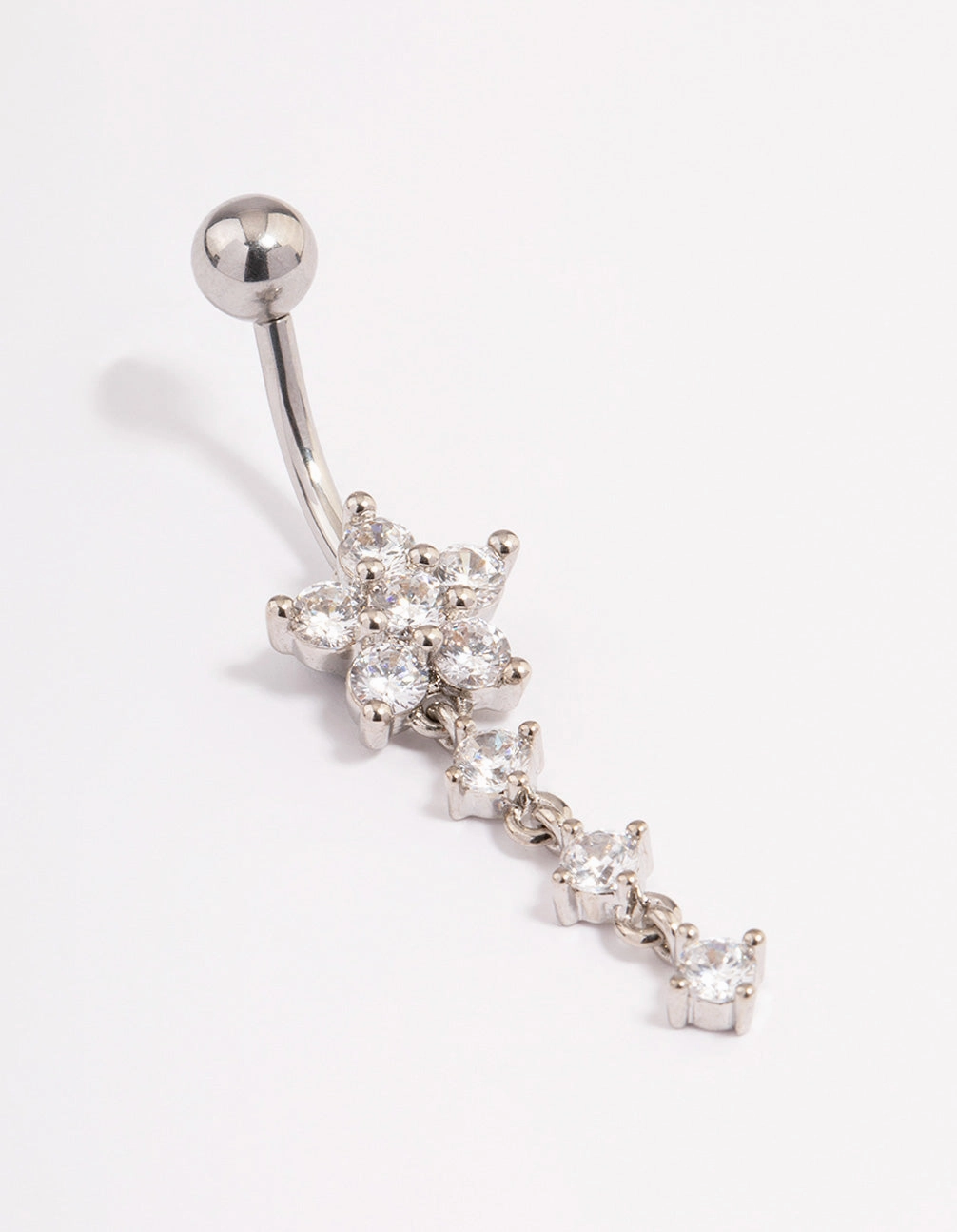 Luxury Layer Surgical Steel Cubic Zirconia Flower Triple Belly Ring