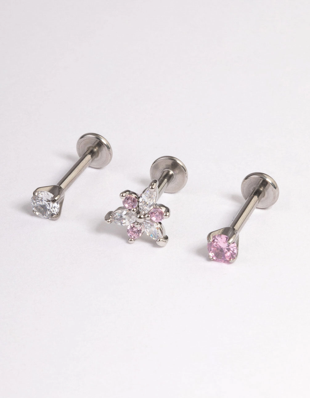 Simple Accent Surgical Steel Cubic Zirconia Marquise Flower Flat Back Pack