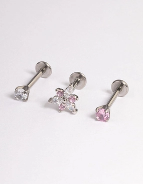 Simple Accent Surgical Steel Cubic Zirconia Marquise Flower Flat Back Pack