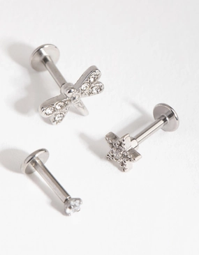 Timeless Spark Surgical Steel Flower Dragonfly Flat Back Pack