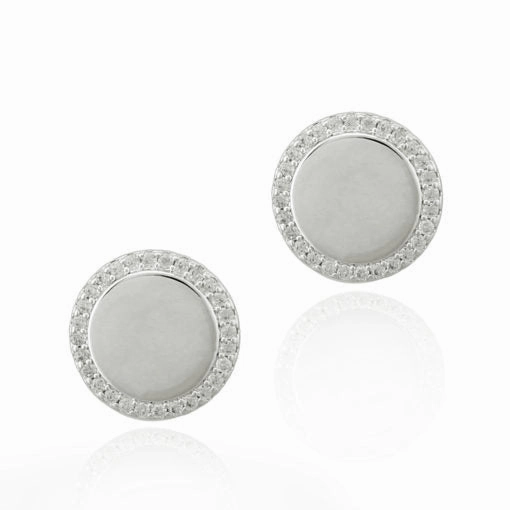 Surgical Steel Micropave CZ Outline Button Stud Earring Precious Treasures Minimalist Accent