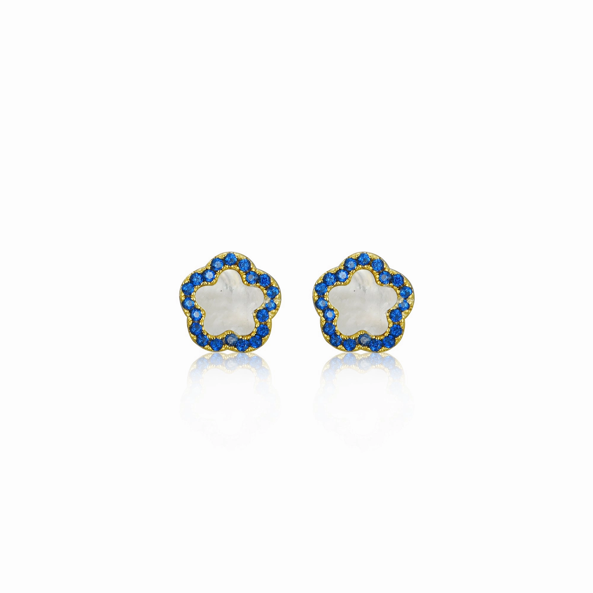 Unique Look Sweet Touch Surgical Steel Mother of Pearl CZ Outline Flower Stud Earring