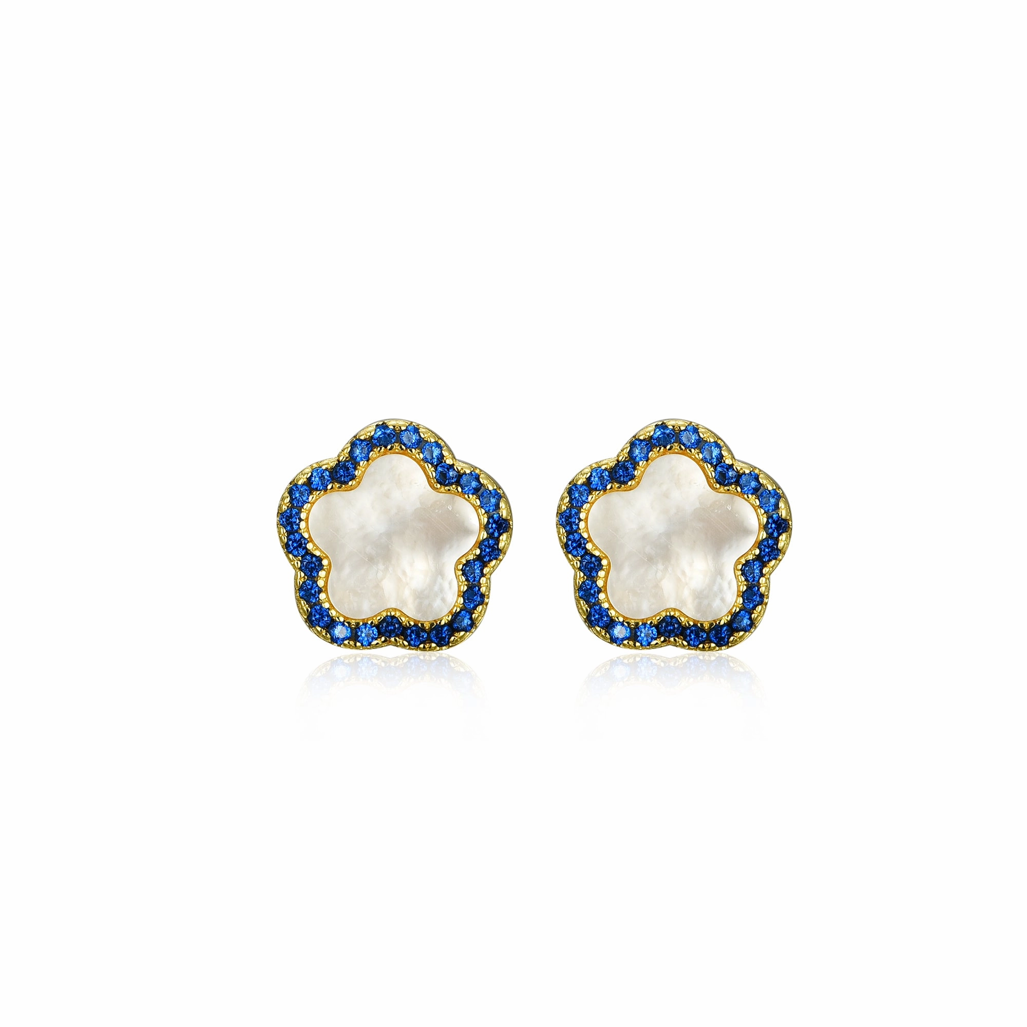 Surgical Steel Mother of Pearl CZ Outline Flower Stud Earring Bridal Moment