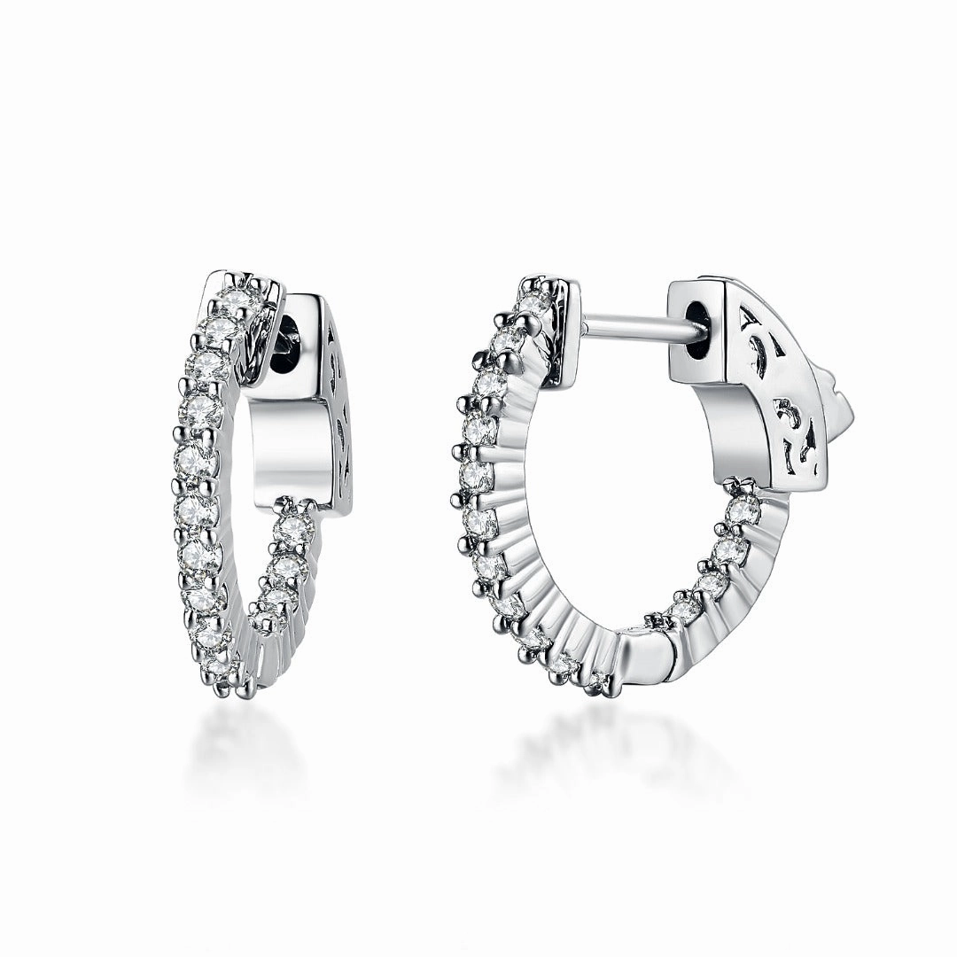 Surgical Steel Rhodium Plated Micropave CZ Hoop Earrings Trendy Accent Unique Glow
