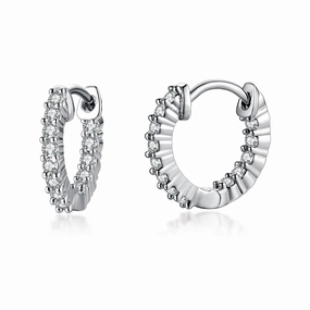 Surgical Steel Rhodium Plated Micropave CZ Hoop Earrings Fashion Finish Stylish charm