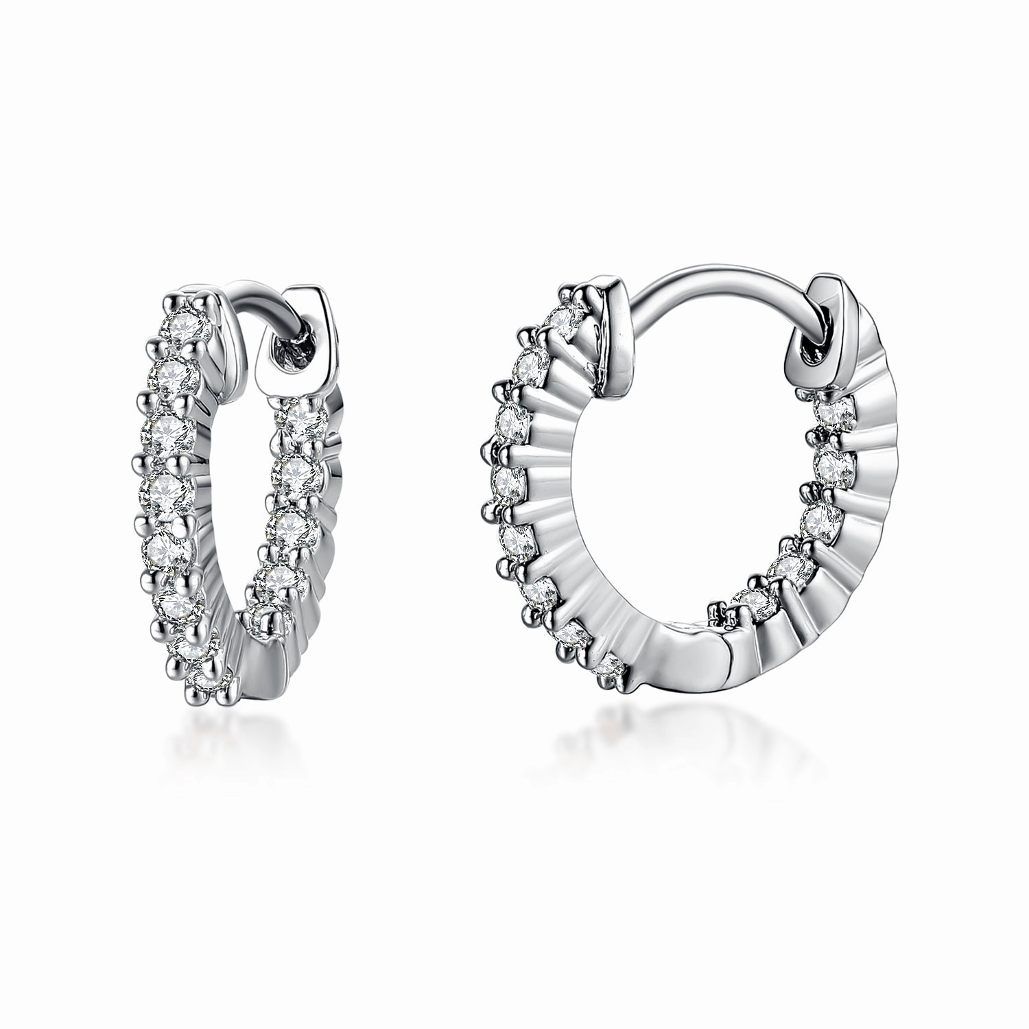Silky texture Fashion Trend Surgical Steel Rhodium Plated Micropave CZ Hoop Earrings