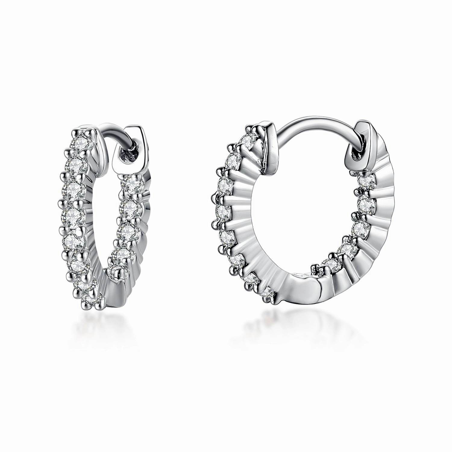 Surgical Steel Rhodium Plated Micropave CZ Hoop Earrings Fashion Finish Stylish charm