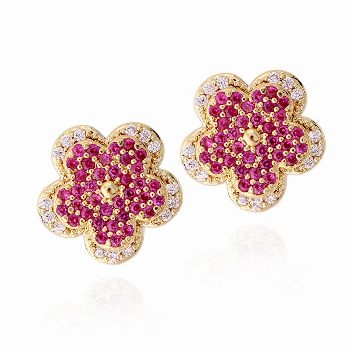 Surgical Steel Two Layered Flower Stud Earrings Glamorous Jewelry Luxury piece