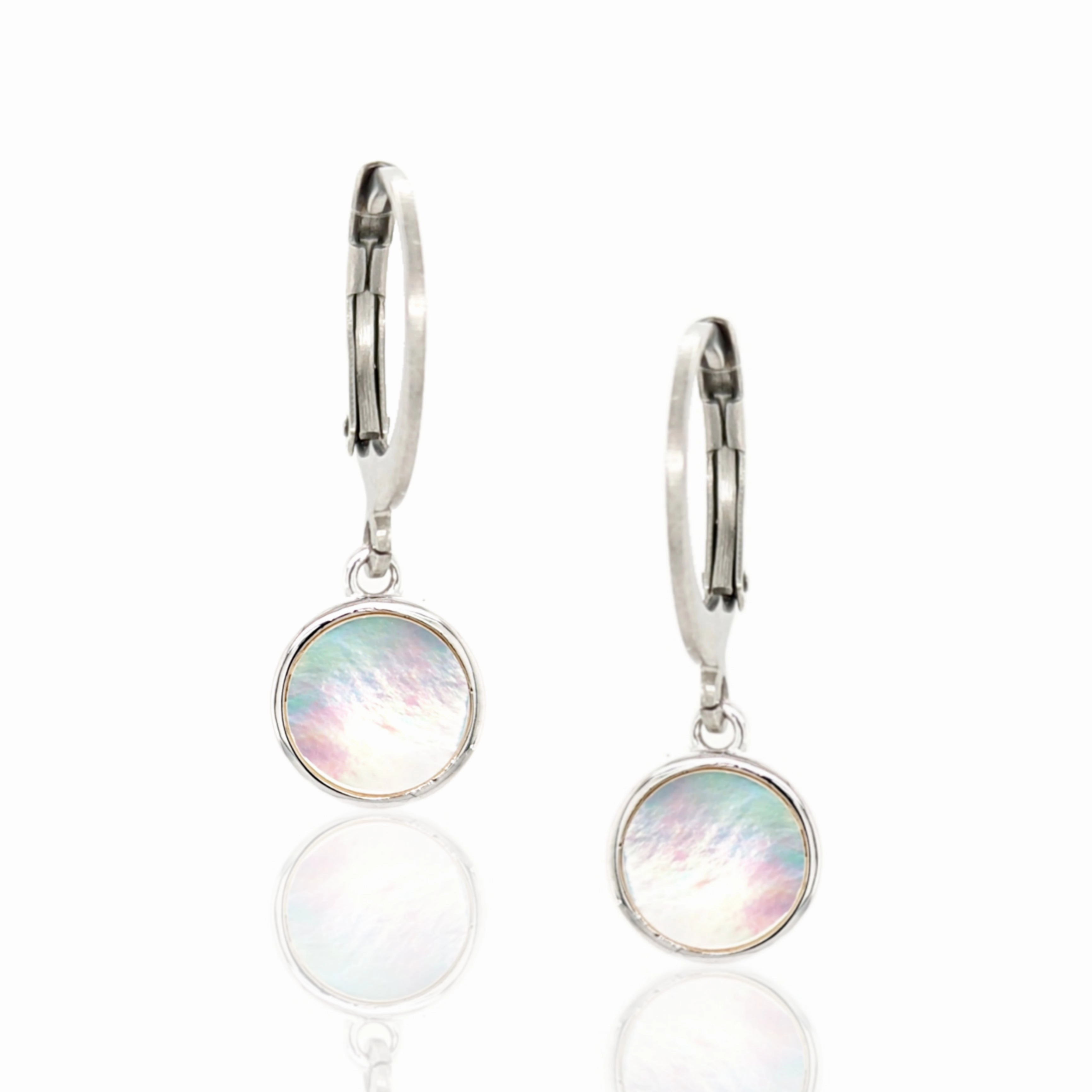 Surgical Steel with Sterling Silver Mother of Pearl Circles Leverback Earrings Highlight Moment