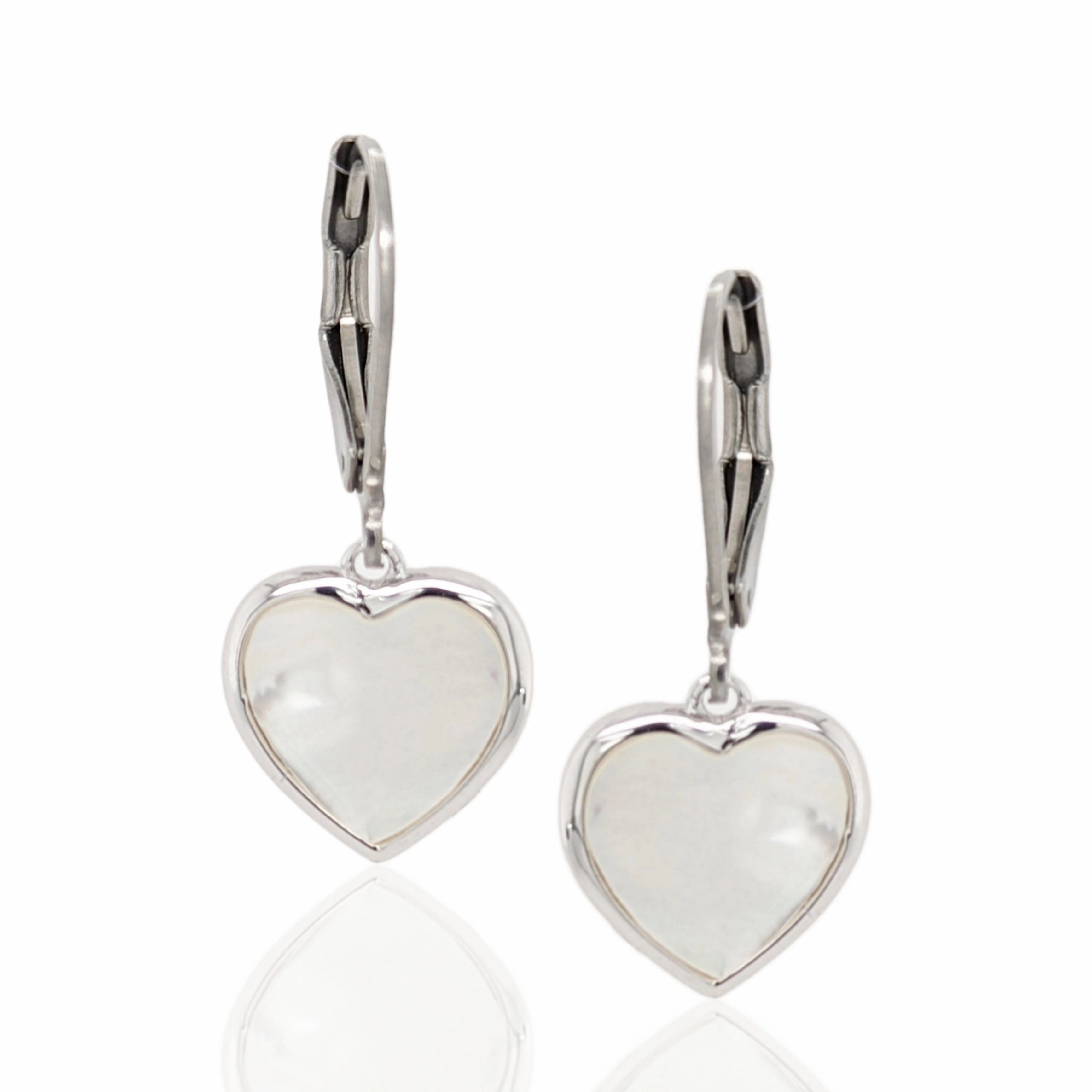 Surgical Steel with Sterling Silver Mother of Pearl Hearts Leverback Earrings Subtle Vibe Custom Order