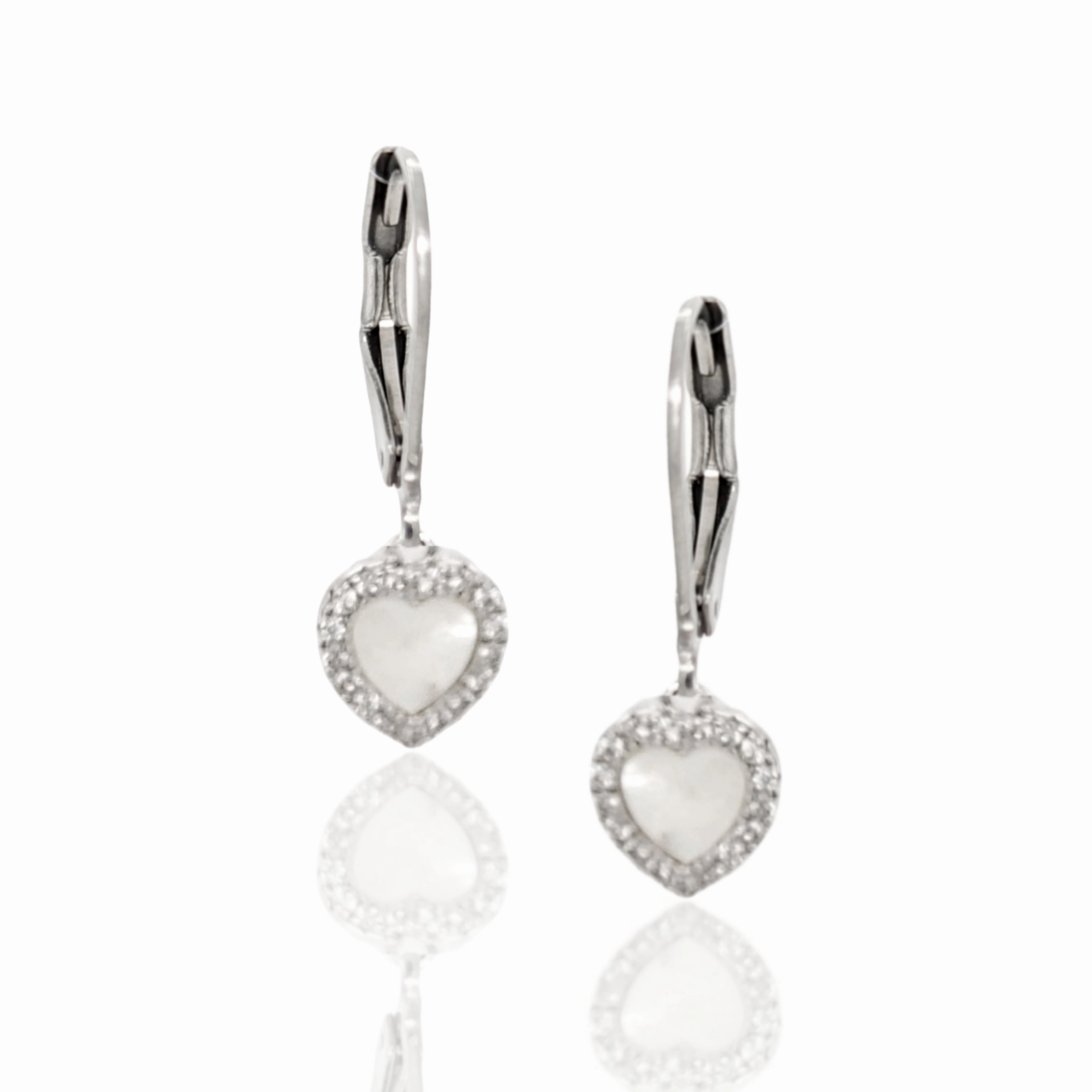 Surgical Steel with Sterling Silver Mother of Pearl Hearts Leverback Earrings Chic Choice