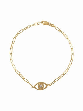 14k Gold Evil Eye Paper Clip Chain Diamond Bracelet Wallet Friendly Unique Ornaments