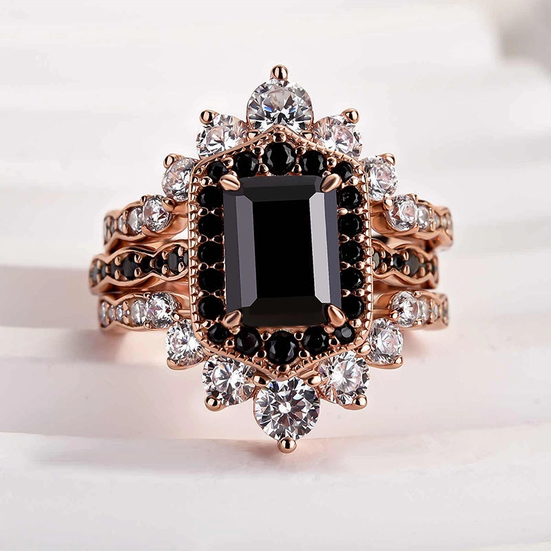 refined design Affordable Appearance Louily Unique Rose Gold Radiant Cut 3PC Wedding Set