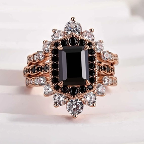 refined design Affordable Appearance Louily Unique Rose Gold Radiant Cut 3PC Wedding Set