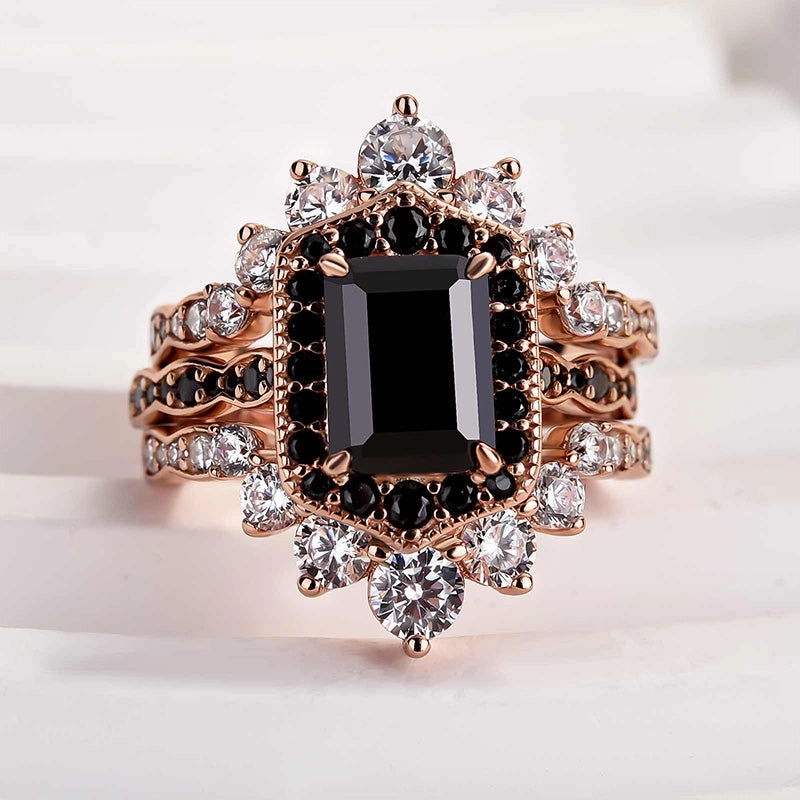 Contemporary Bauble Shining Accent Louily Unique Rose Gold Radiant Cut 3PC Wedding Set