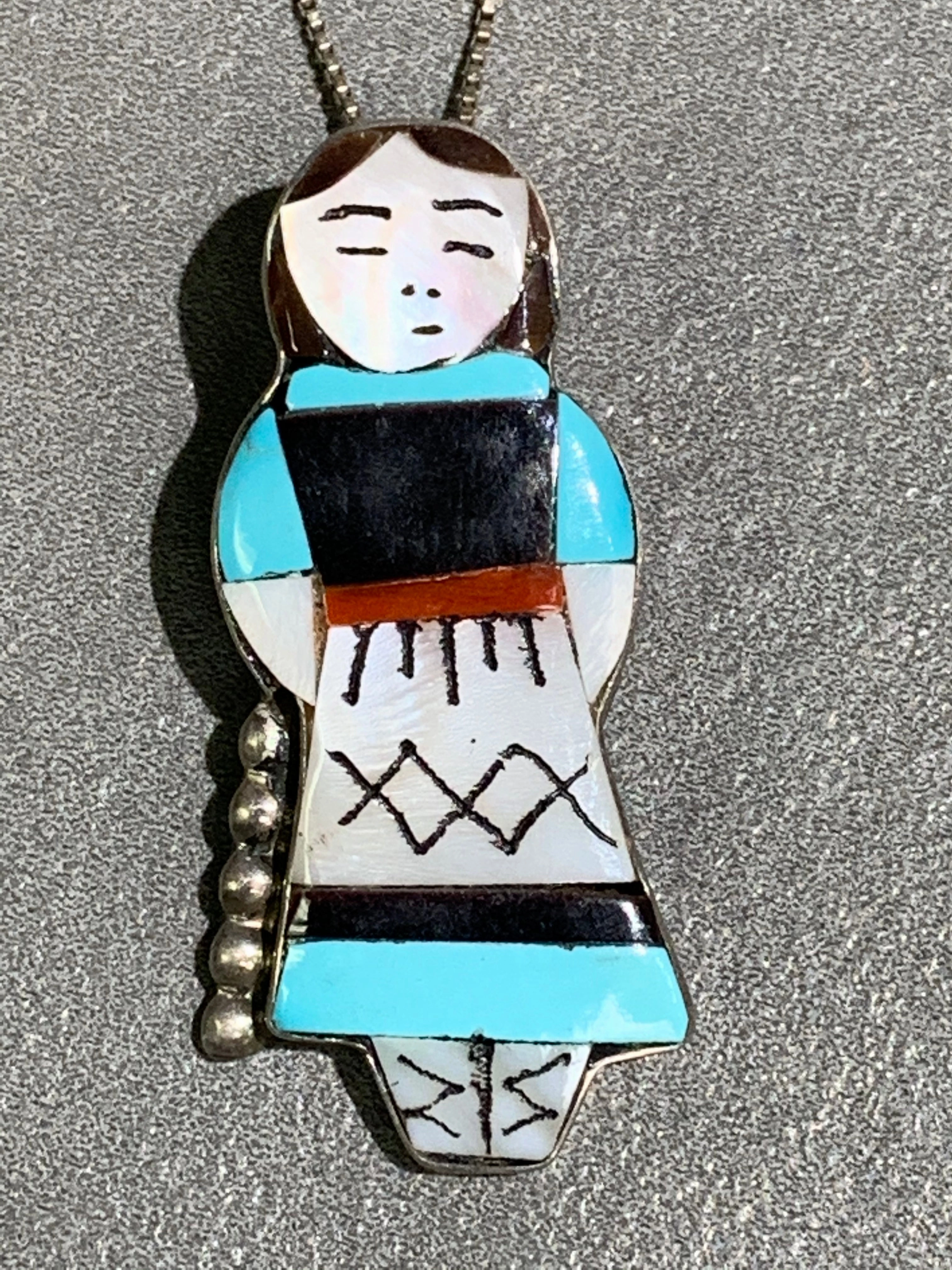 Custom Shine Design Bold Statement Theresa Waseta Zuni Sterling Silver Inlaid Maiden Pin /Pendant