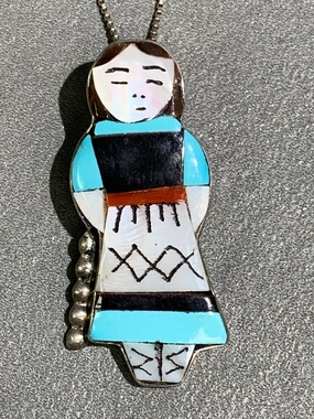 Custom Shine Design Bold Statement Theresa Waseta Zuni Sterling Silver Inlaid Maiden Pin /Pendant
