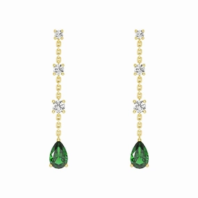 Luminous Glow Tiered Diamond Cascade Stud Earrings with Trembling Lab Emerald Drop