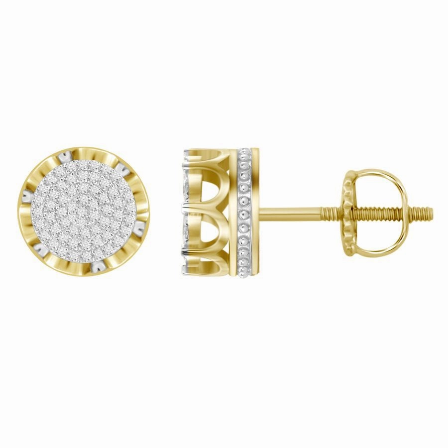 LADIES STUD EARRINGS 0.35CT ROUND DIAMOND 10K YELLOW GOLD Art Deco Feel
