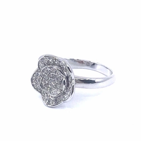 Everyday Detail Layered Texture Rhodium Plated Sterling Silver Micro Pave CZ Flower Ring