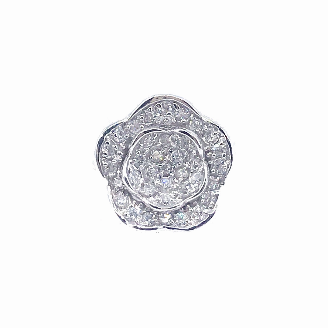 Signature Accent Subtle Touch Rhodium Plated Sterling Silver Micro Pave CZ Flower Ring