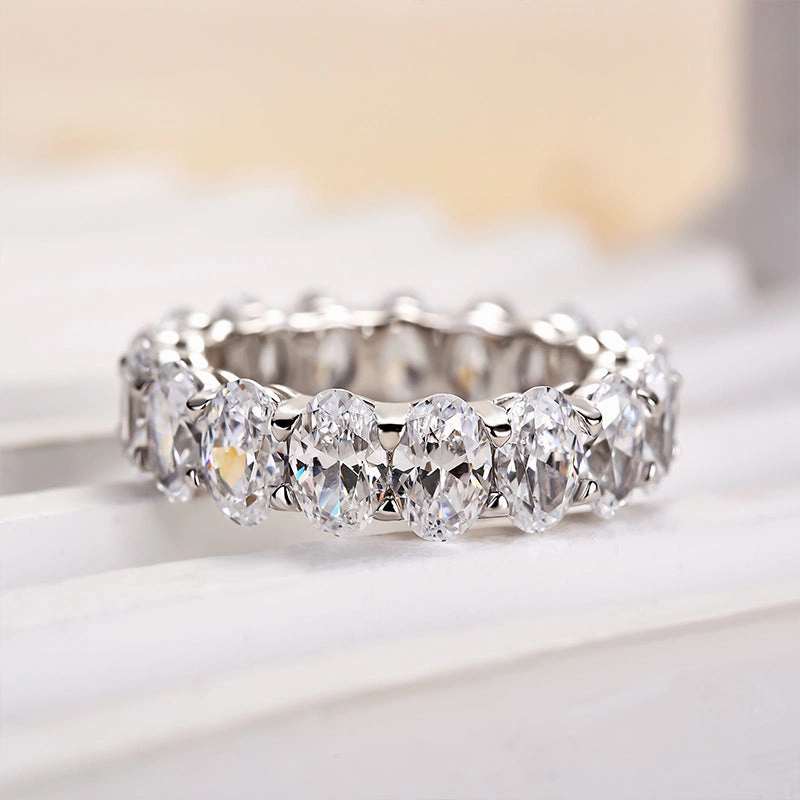 Louily Eternity Oval Cut Wedding Band For Women In Sterling Silver Vintage Item