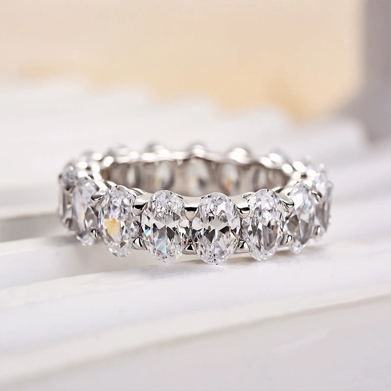 Louily Eternity Oval Cut Wedding Band For Women In Sterling Silver Shiny Expression Abstract Pattern