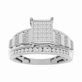 Daywear Fit Handcrafted Finish LADIES RING 1.00CT ROUND/PRINCESS/BAGUETTE DIAMOND 10K WHITE GOLD