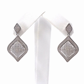 Sterling Silver Micropave Diamond-Shaped Earrings Shiny Finish