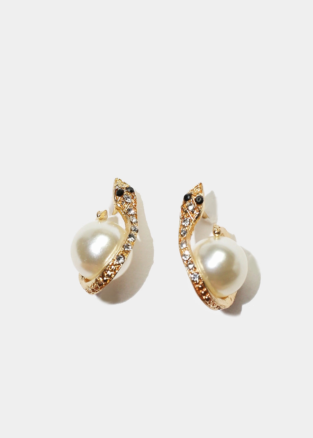Flat Lay Elegant Vibe Sparkly Snake & Pearl Stud Earrings