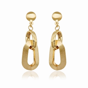 Petite Style 14K Dangling Brushed Gold Rectangle Diamond Cut Earrings