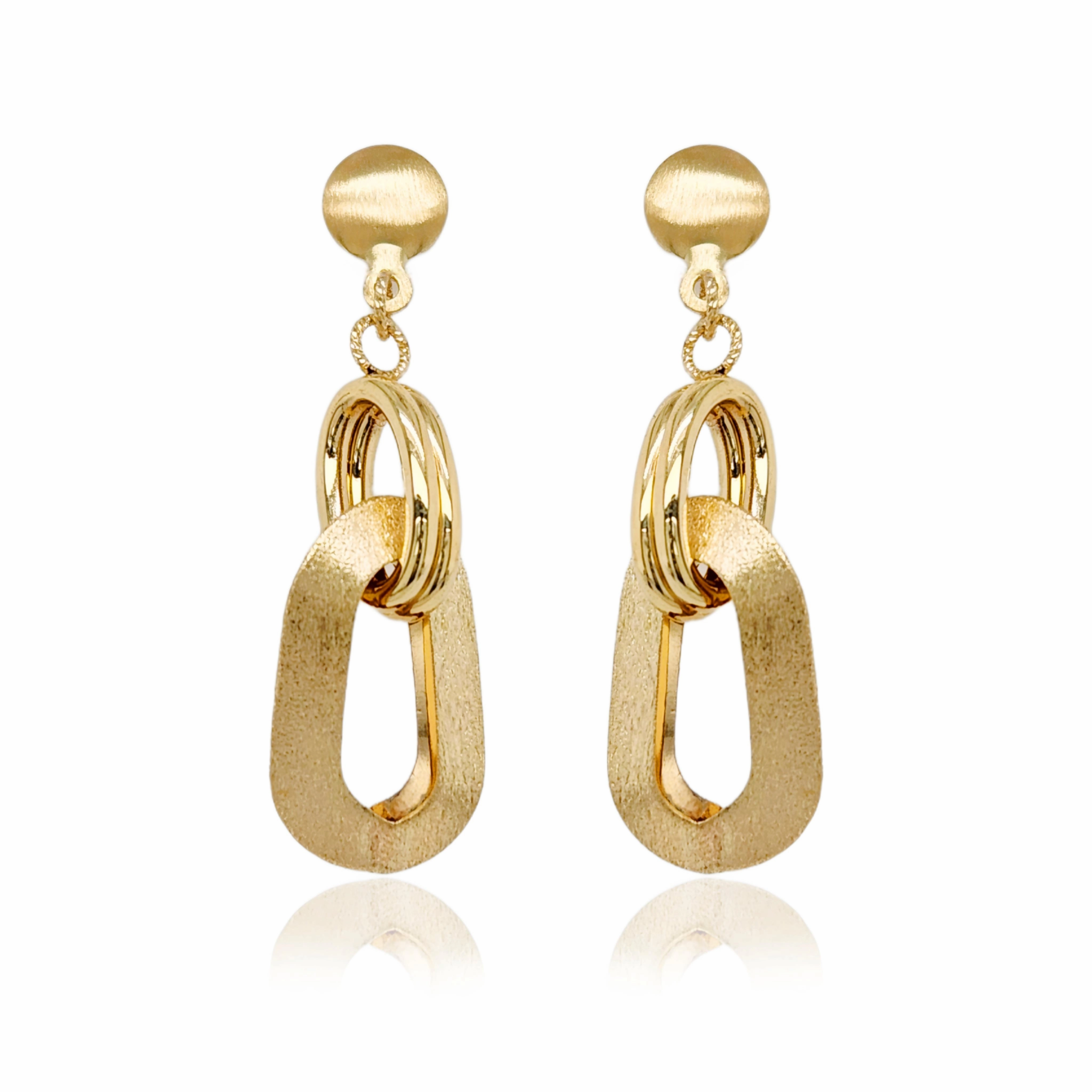 Petite Style 14K Dangling Brushed Gold Rectangle Diamond Cut Earrings