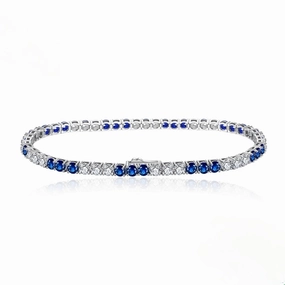 Comfort Mood Stylish Sparkle Sterling Silver 3 Alternating Sapphire and Clear 3mm CZ Bracelet