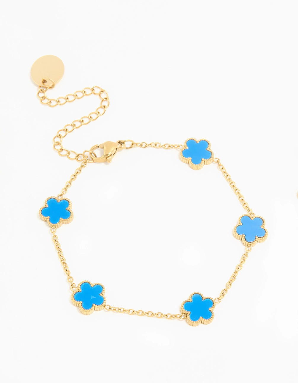 Zen Style Superior Workmanship Waterproof Gold Plated Stainless Steel Blue Inlay Flower Petals Charm Bracelet