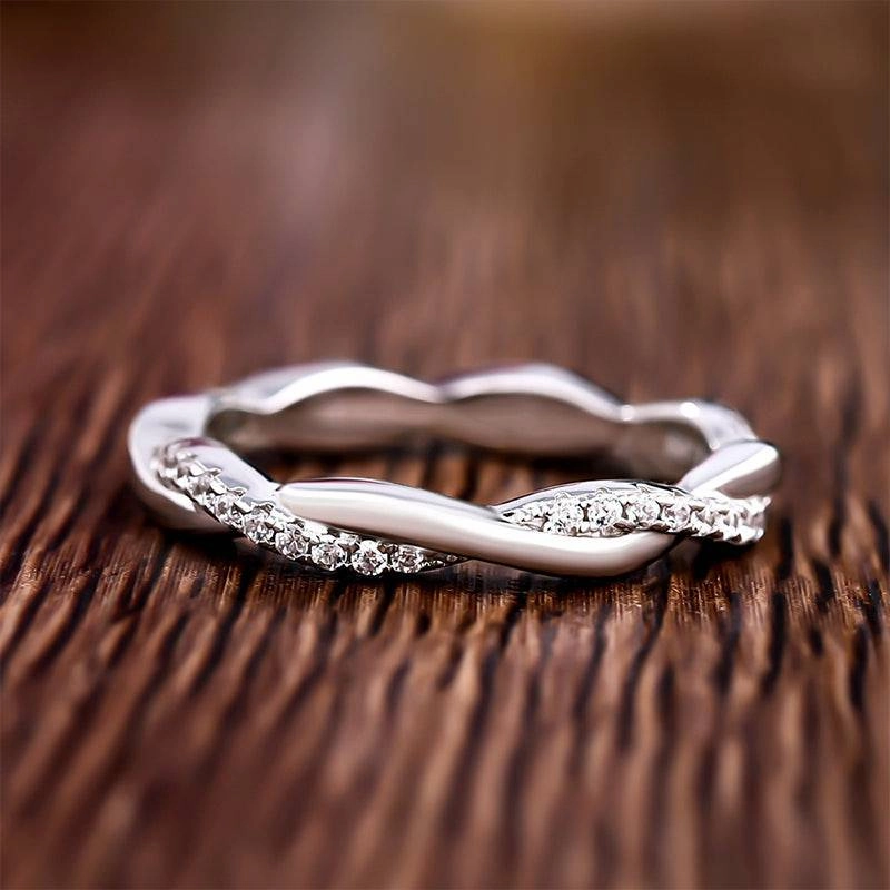 Louily Twist Eternity Wedding Band for Women In Sterling Silver Exquisite Look Delicate Token