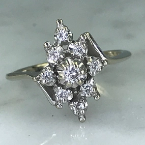 Dazzle Factor Diamond Cluster Ring . 14K White Gold. Unique Engagement. April Birthstone. 10 Year Anniversary.