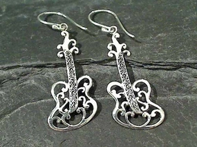 Sterling Silver Guitar Earrings Vintage Detail