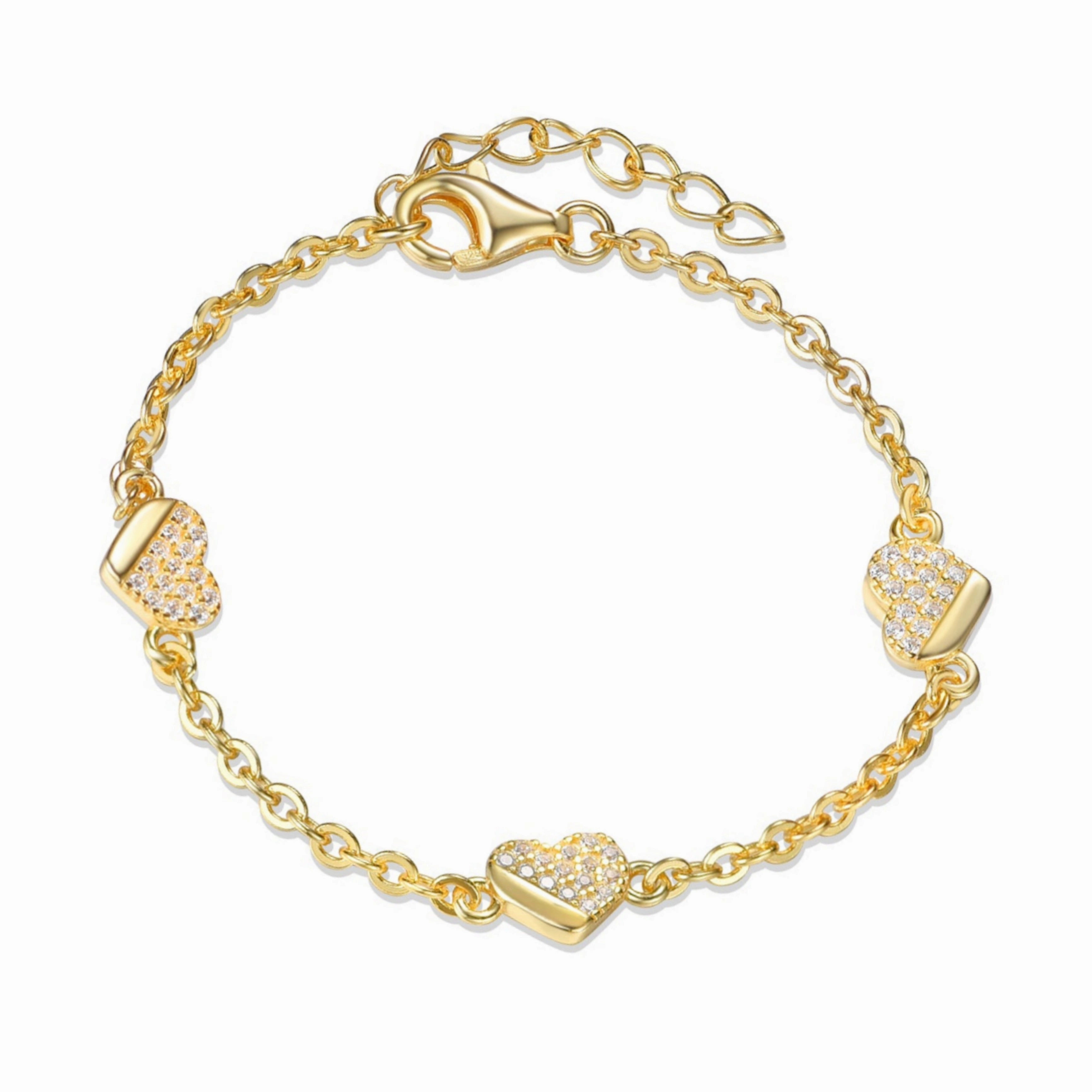 Gold Plated Sterling Silver ? Micropave Heart CZ Bracelet Boho Mood