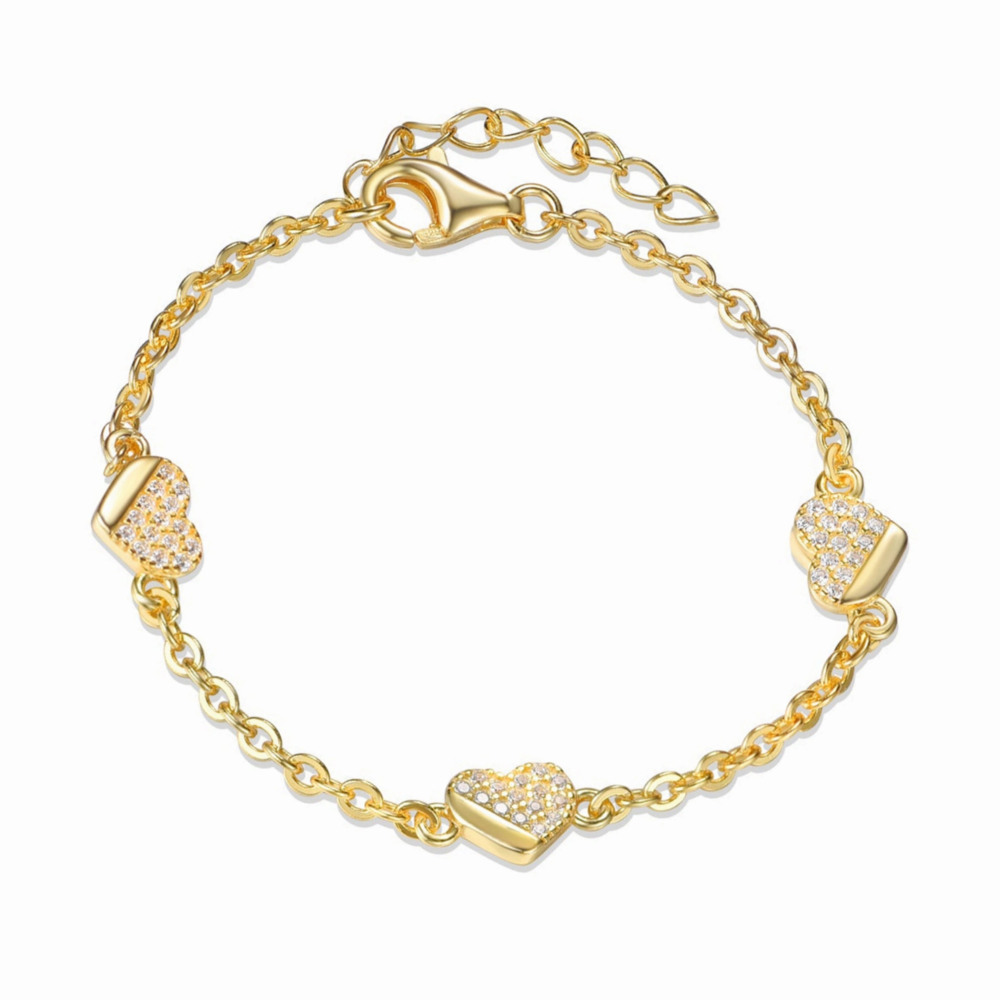 Gold Plated Sterling Silver ? Micropave Heart CZ Bracelet Light Radiance Timeless Shine Pieces