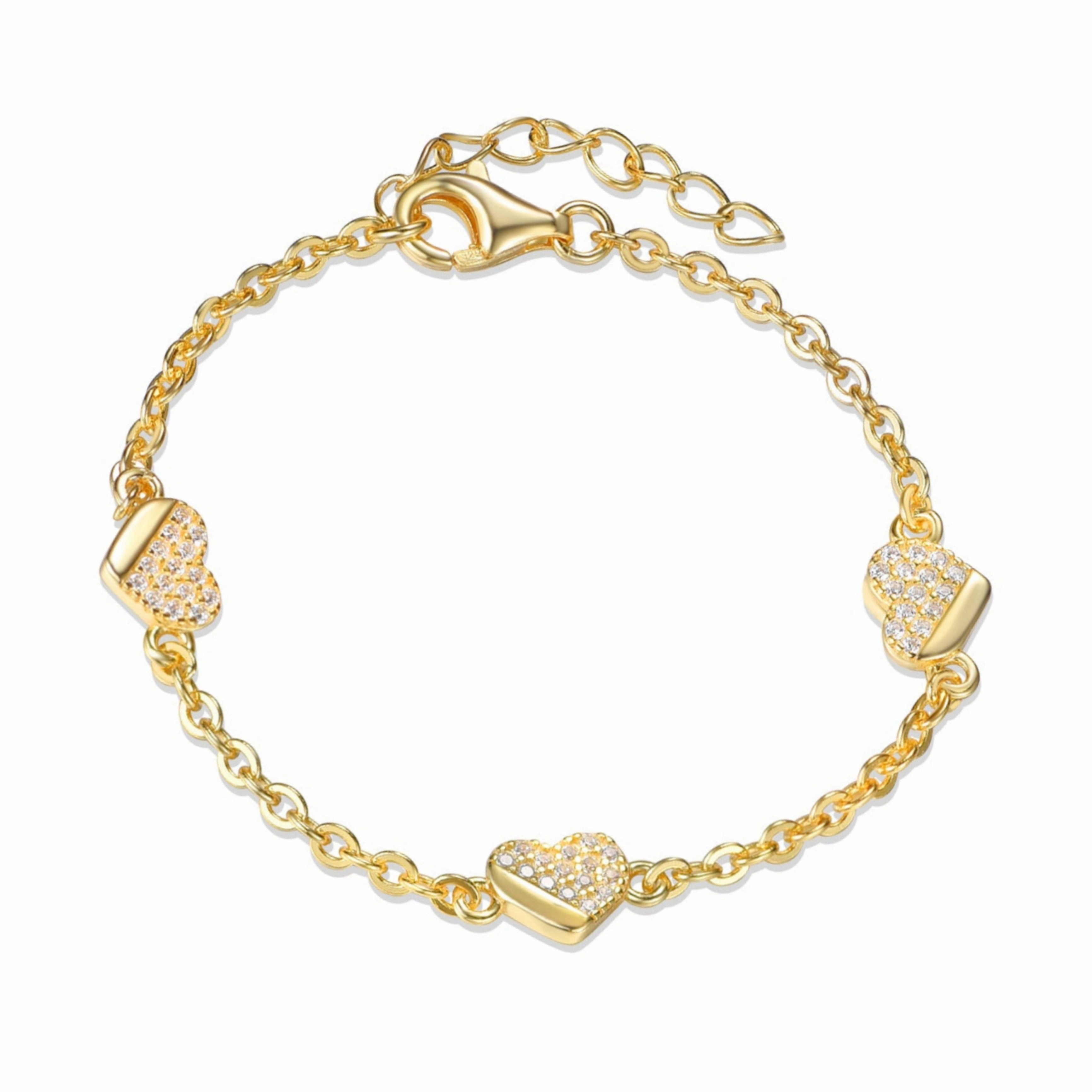 Sleek Sparkle Gold Plated Sterling Silver ? Micropave Heart CZ Bracelet