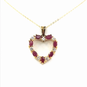 Charming Stones Dressy Mood Sterling Silver Heart with Red Stones Pendant Necklace