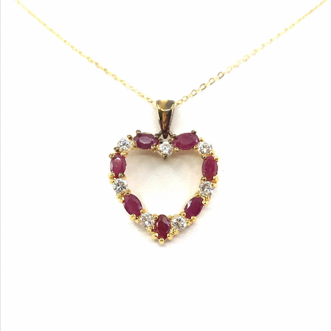 Charming Stones Dressy Mood Sterling Silver Heart with Red Stones Pendant Necklace